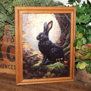 Dark Moody Black Woodland Bunny Rabbit Framed Wall Decor Picture Art
